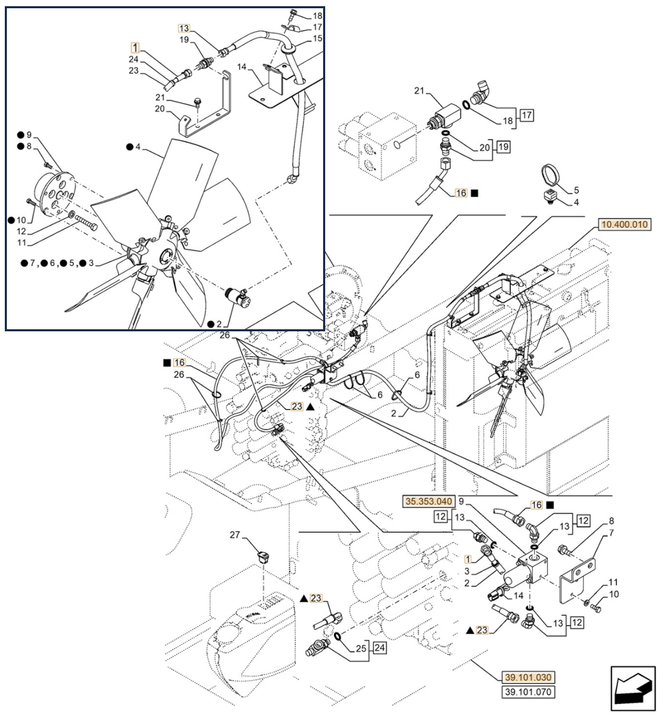 Case CX210E NLC installation diagram showing hydraulic hose KHJ2194 at Pipe No. 23