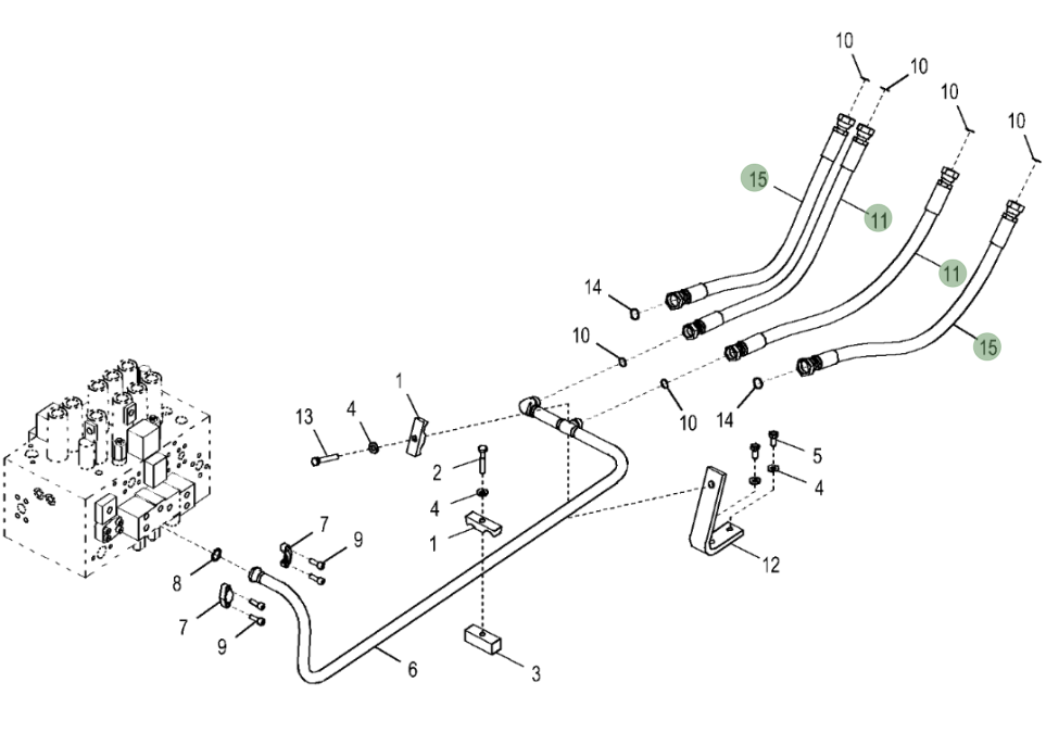 Hitachi ZX250LC-6N installation diagram showing hydraulic hose 4670781 at Pipe No. 15
