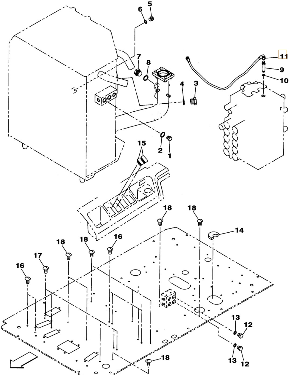 Case CX240B installation diagram showing hydraulic hose KHJ2249 at Pipe No. 11