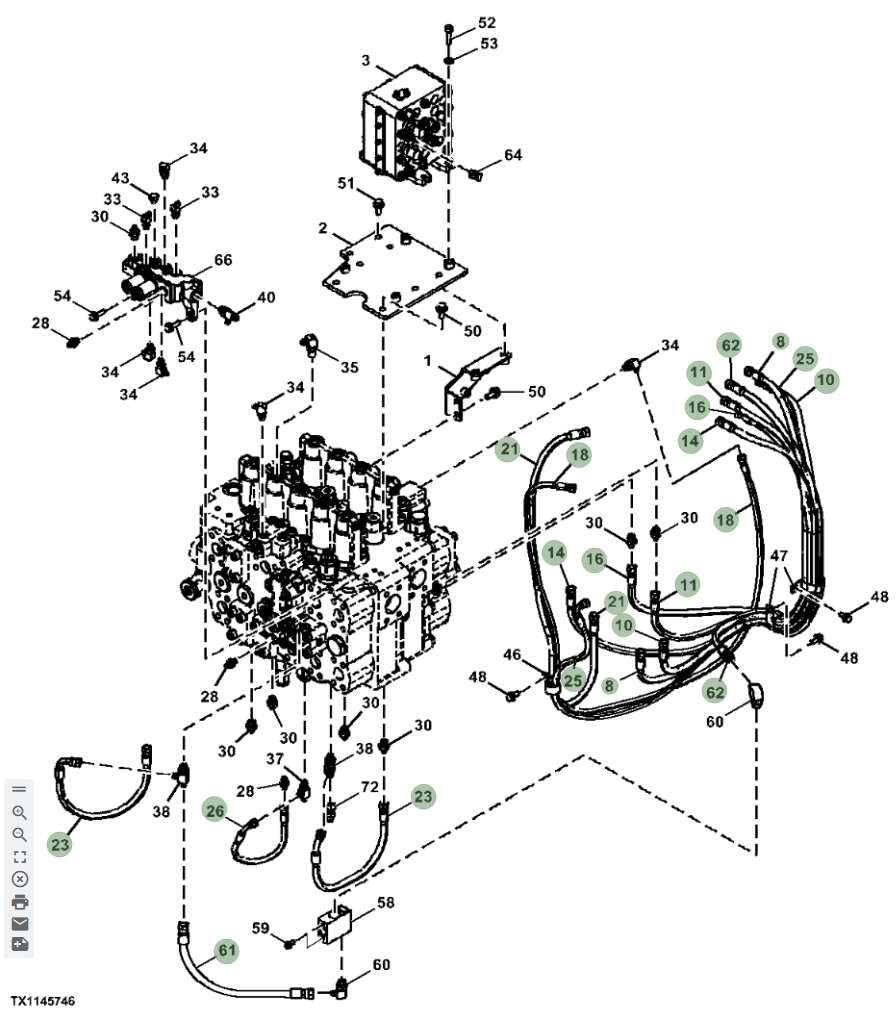 Hitachi ZX870LC-5G installation diagram showing hydraulic hose 4635248 at Pipe No. 23