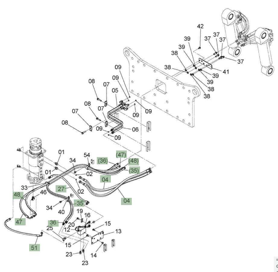 Hitachi ZX210W-3 installation diagram showing hydraulic hose 9265954 at Pipe No. 27