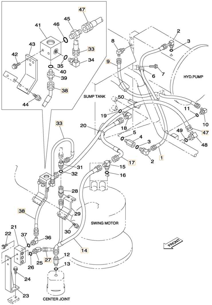 Case CX350 installation diagram showing hydraulic hose KTJ1639 at Pipe No. 33