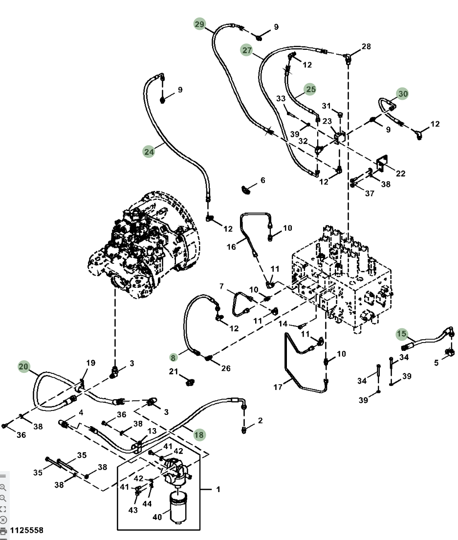 Hitachi ZX210LC-5N installation diagram showing hydraulic hose 4630939 at Pipe No. 15