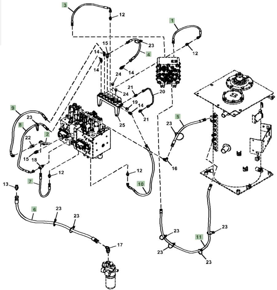 Hitachi ZX130-5G installation diagram showing hydraulic hose 4671489 at Pipe No. 2