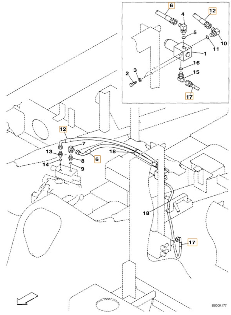 Case CX240 installation diagram showing hydraulic hose 159235A1 at Pipe No. 17