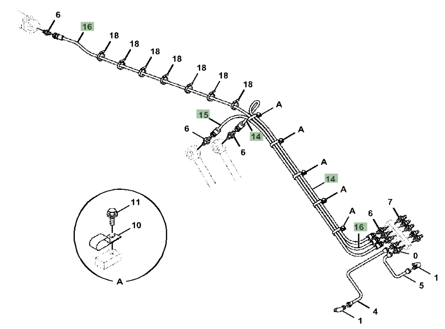 Hitachi ZX350LC-5A installation diagram showing hydraulic hose 4257291 at Pipe No. 15