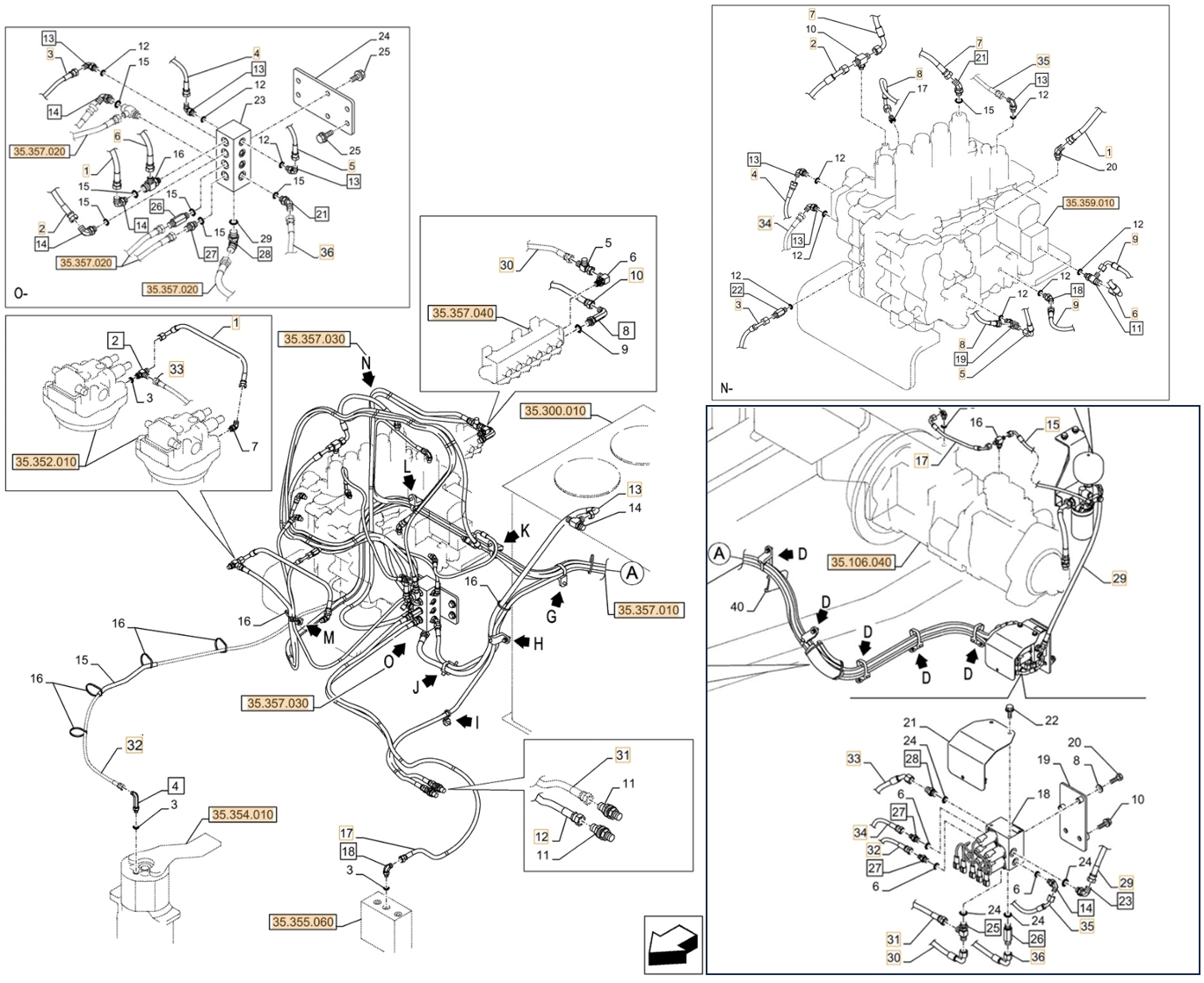 Case CX750D RTC installation diagram showing hydraulic hose KHJ2746 at Pipe No. 30