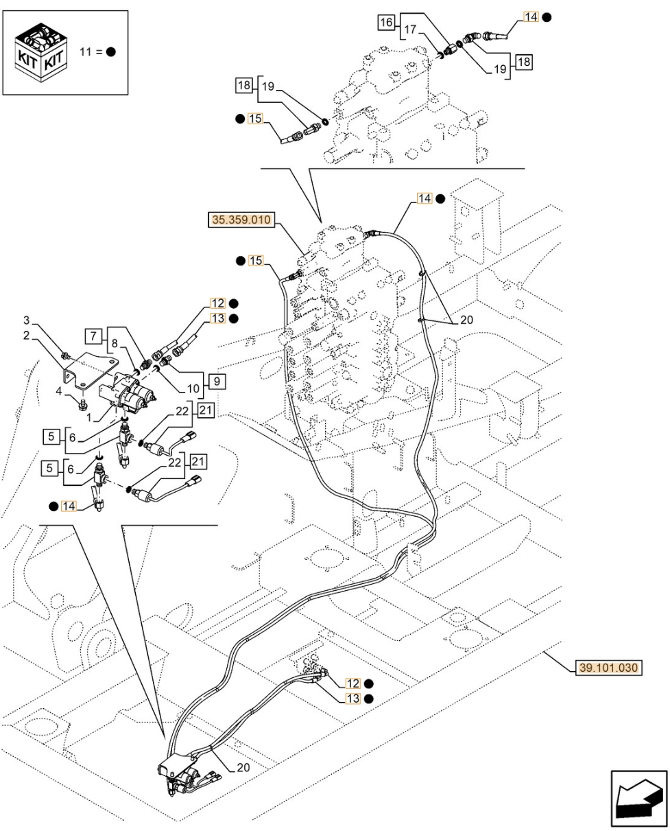 Case CX210E NLC installation diagram showing hydraulic hose KHJ16300 at Pipe No. 15