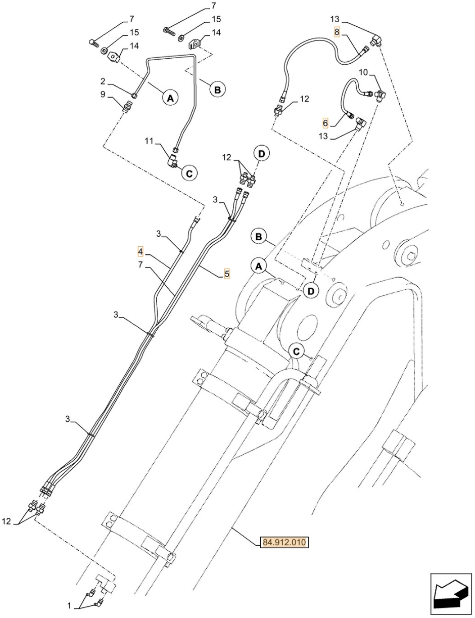 Case CX750D RTC installation diagram showing hydraulic hose KHJ2240 at Pipe No. 6