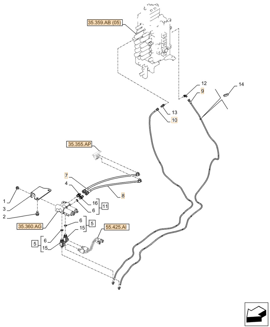 Case CX350D NLC installation diagram showing hydraulic hose KHJ11480 at Pipe No. 9