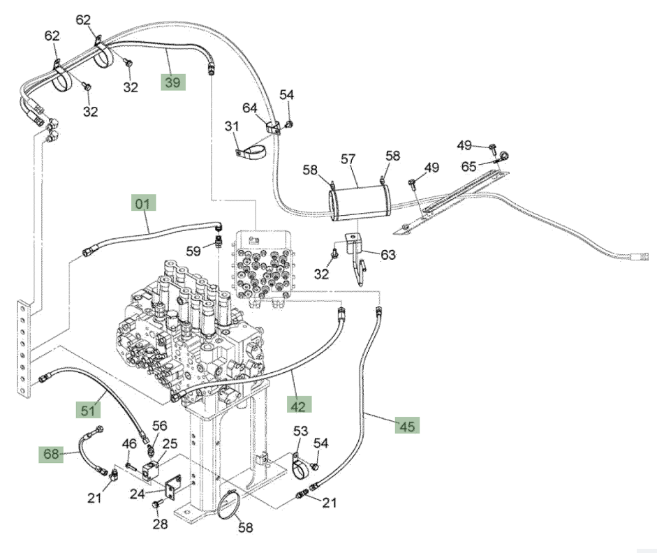 Hitachi ZX210W-3 installation diagram showing hydraulic hose 4656048 at Pipe No. 39