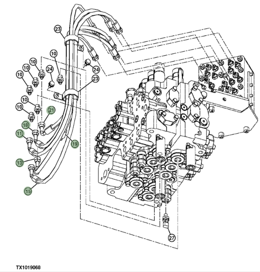 Hitachi ZX290F-3 installation diagram showing hydraulic hose 4630934 at Pipe No. 11