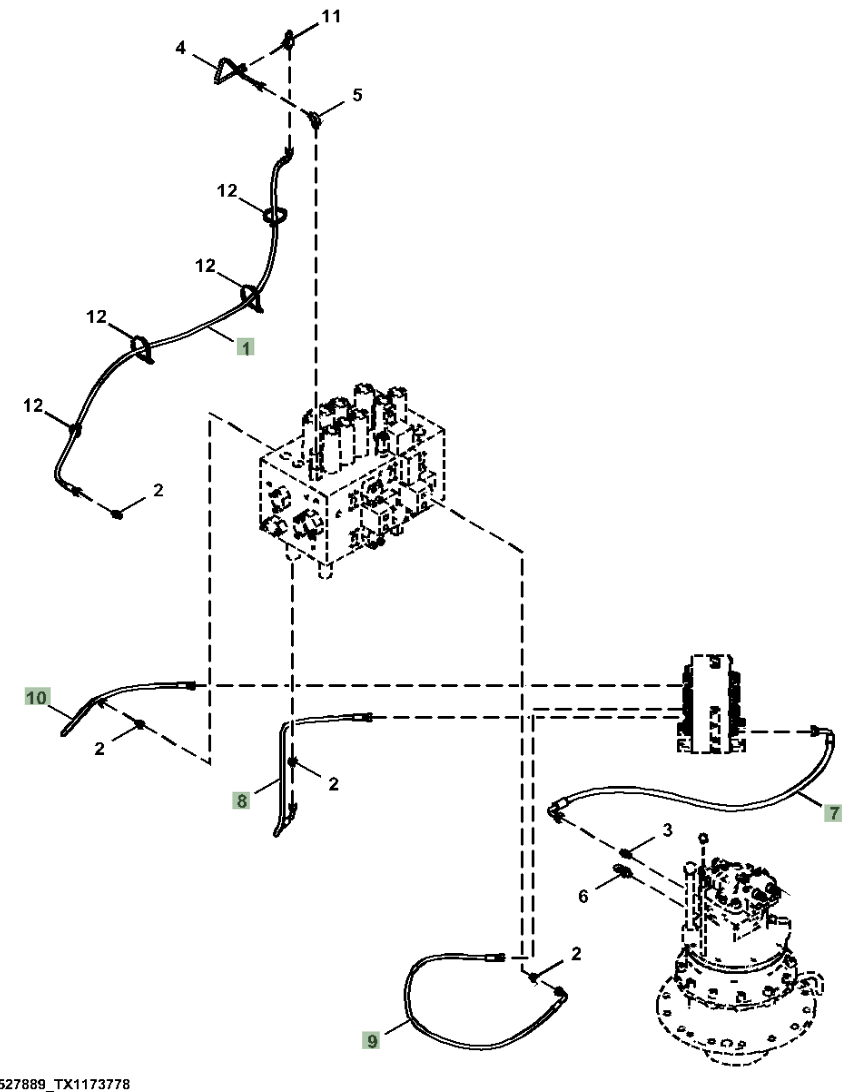 Hitachi ZX250LC-6N installation diagram showing hydraulic hose 4648912 at Pipe No. 9