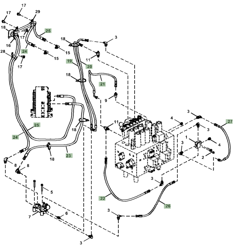 Hitachi ZX160LC-5N installation diagram showing hydraulic hose 4650515 at Pipe No. 25