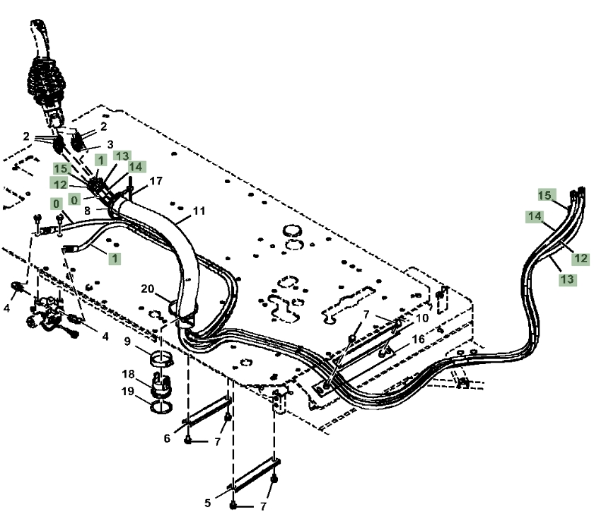 Hitachi ZX210-5N installation diagram showing hydraulic hose 4643180 at Pipe No. 13