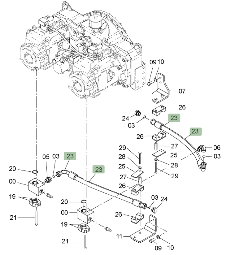 Hitachi ZX850LC-3 installation diagram showing hydraulic hose 4677332 at Pipe No. 23