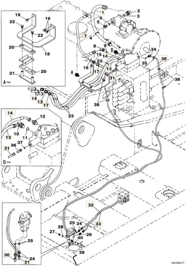 Case CX240B installation diagram showing hydraulic hose KHJ12230 at Pipe No. 30