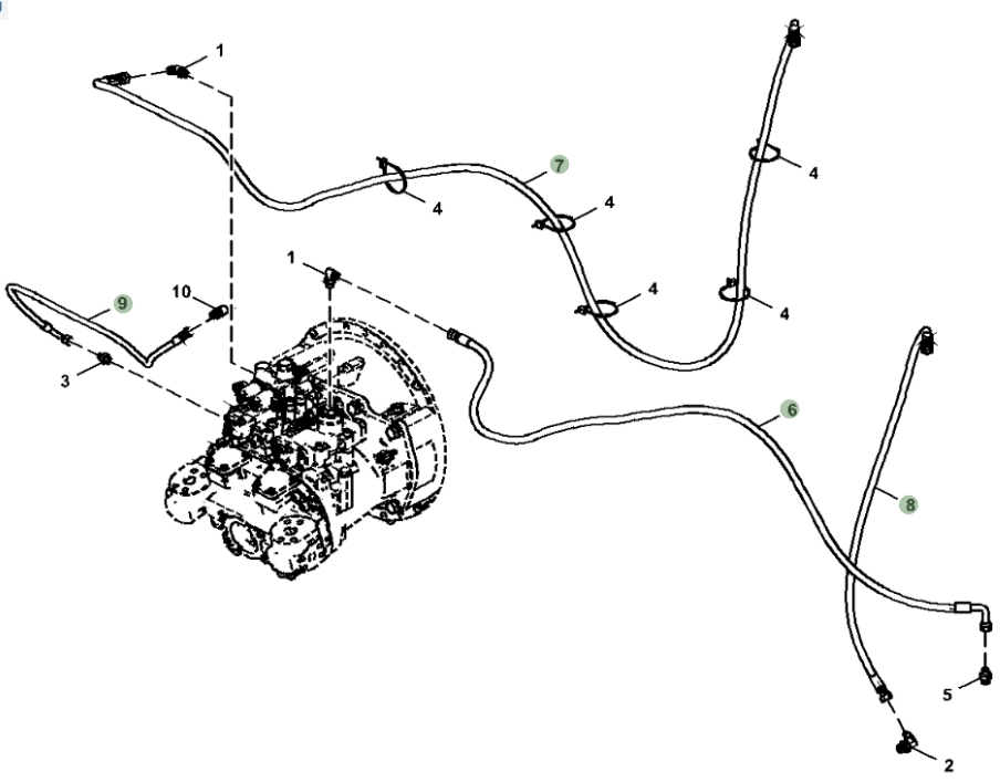 Hitachi ZX210-5N installation diagram showing hydraulic hose 4712183 at Pipe No. 8