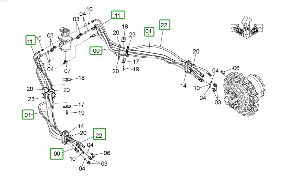 Hitachi ZX160LC-3 installation diagram showing hydraulic hose 4643671 at Pipe No. 1