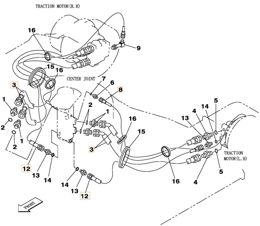 Case CX210C LR installation diagram showing hydraulic hose 152435A1 at Pipe No. 12