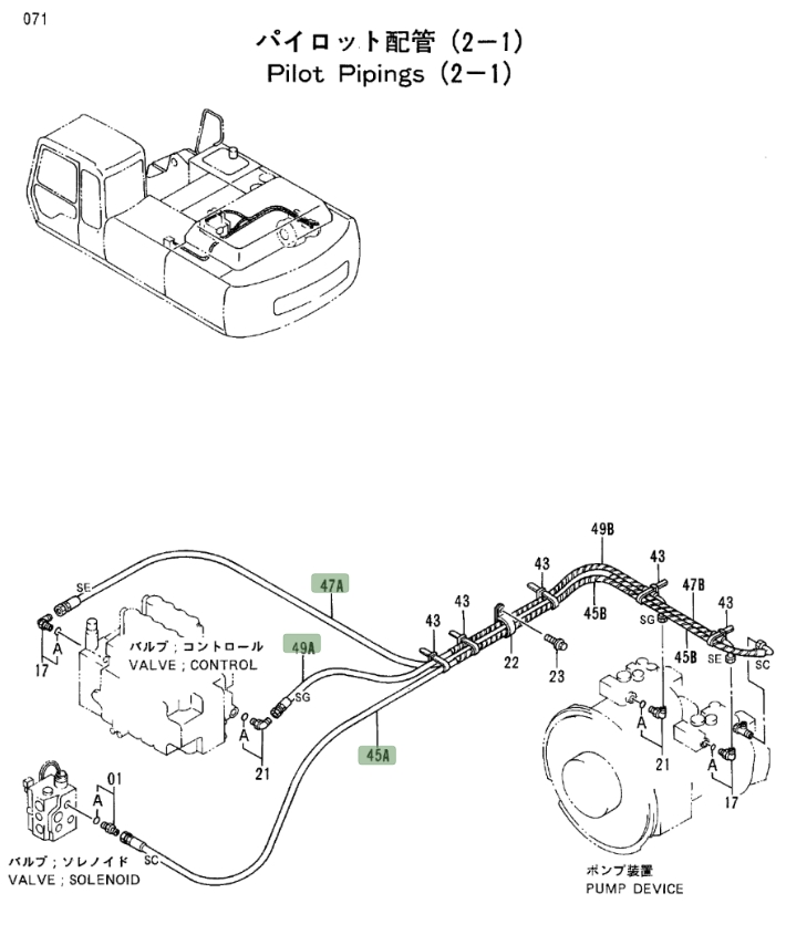 Hitachi EX300LC-2 installation diagram showing hydraulic hose 4319383 at Pipe No. 49A