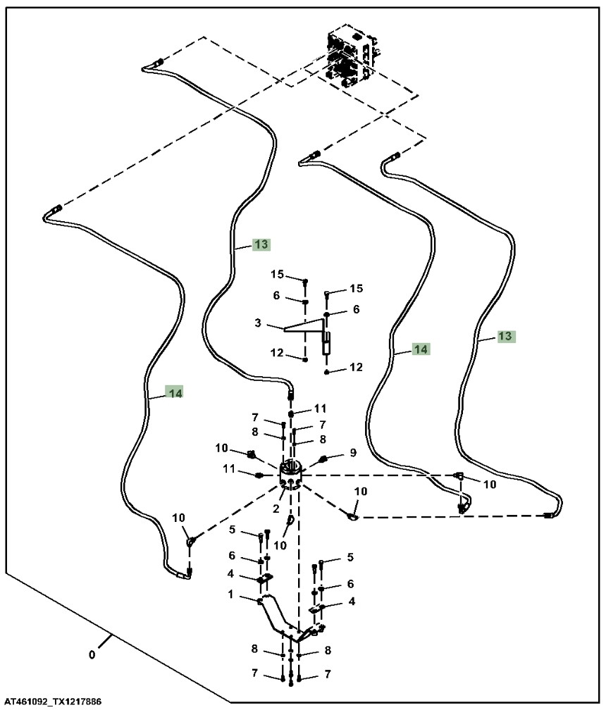 Hitachi ZX470LC-6 installation diagram showing hydraulic hose 4661845 at Pipe No. 13