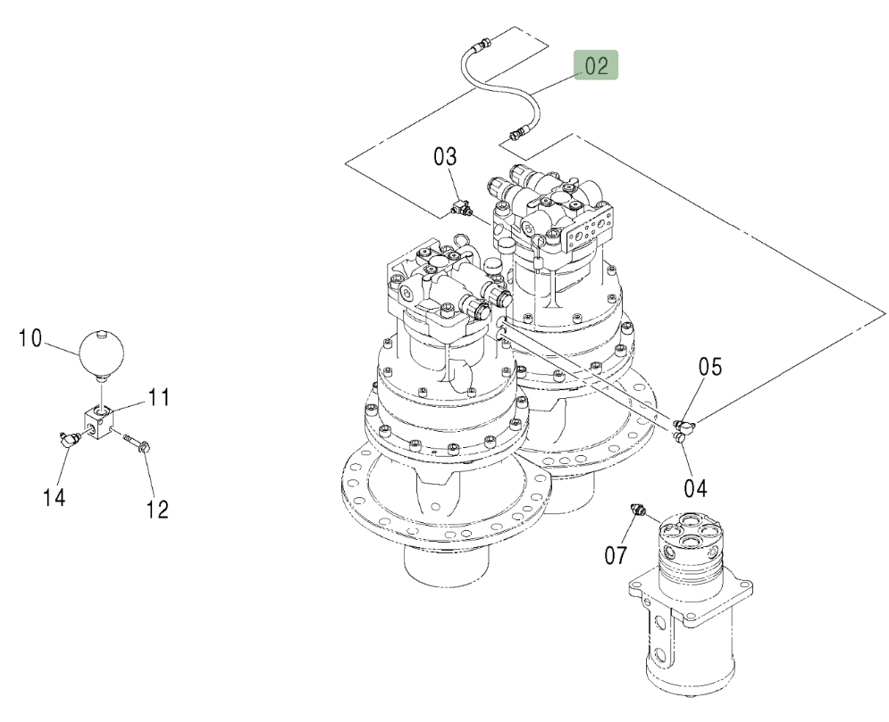 Hitachi ZX450LC installation diagram showing hydraulic hose 4437442 at Pipe No. 2