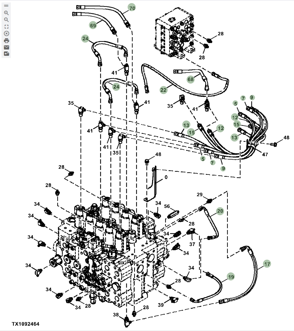 Hitachi ZX870LC-5B installation diagram showing hydraulic hose 4713488 at Pipe No. 22