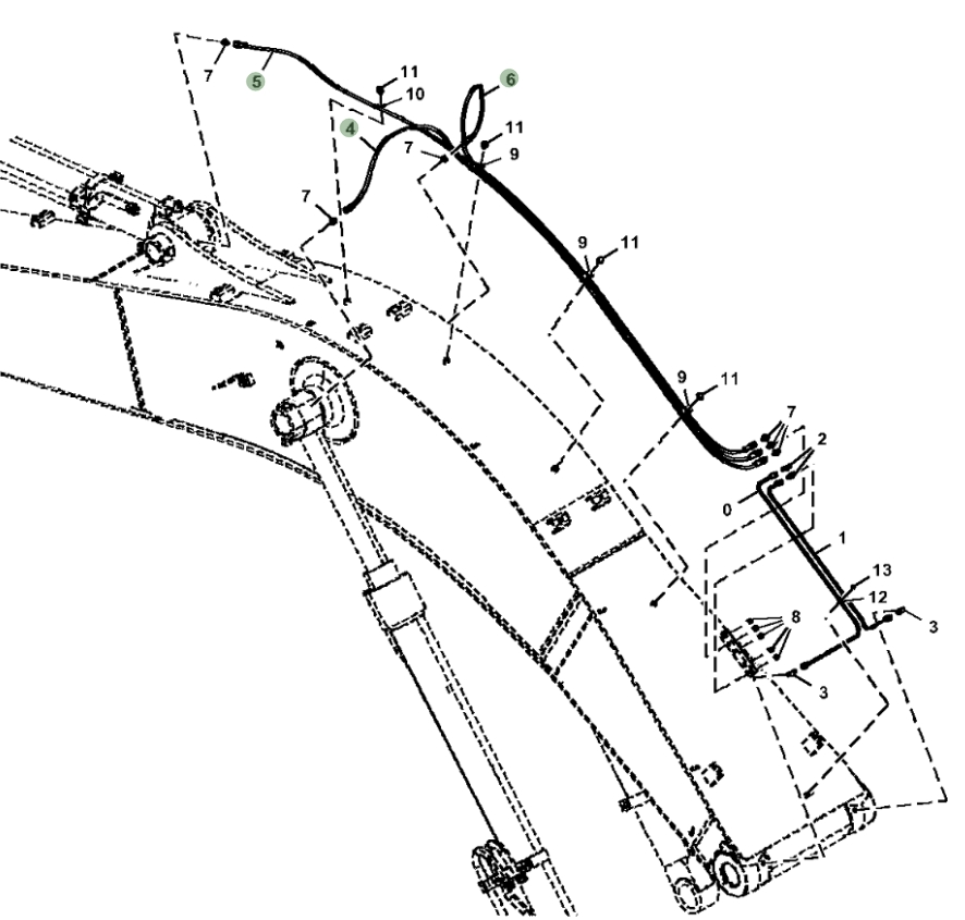 Hitachi ZX245USLC-5N installation diagram showing hydraulic hose 4429283 at Pipe No. 4