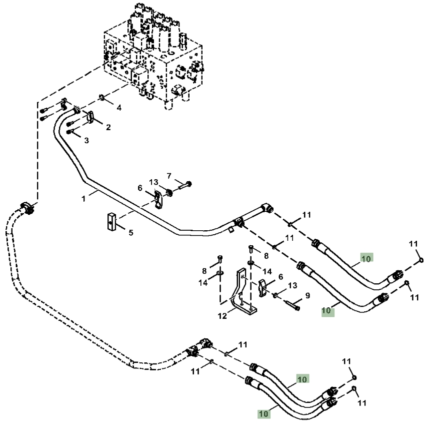 Hitachi ZX160LC-6N installation diagram showing hydraulic hose 4260310 at Pipe No. 10