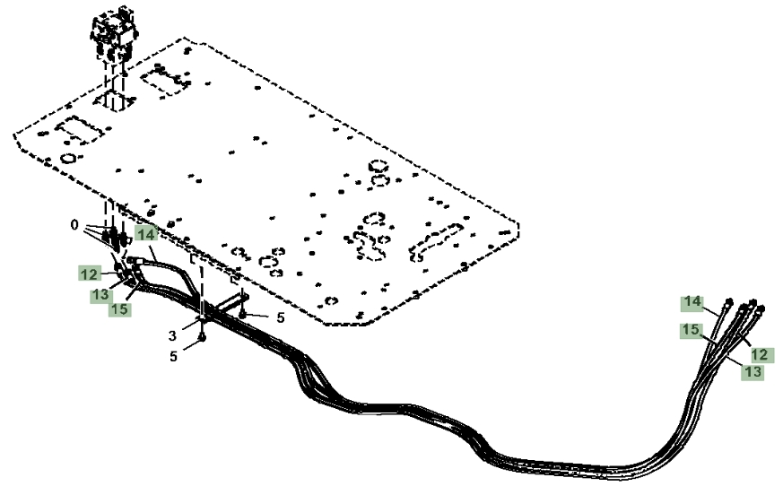 Hitachi ZX350LC-5G installation diagram showing hydraulic hose 4639630 at Pipe No. 14