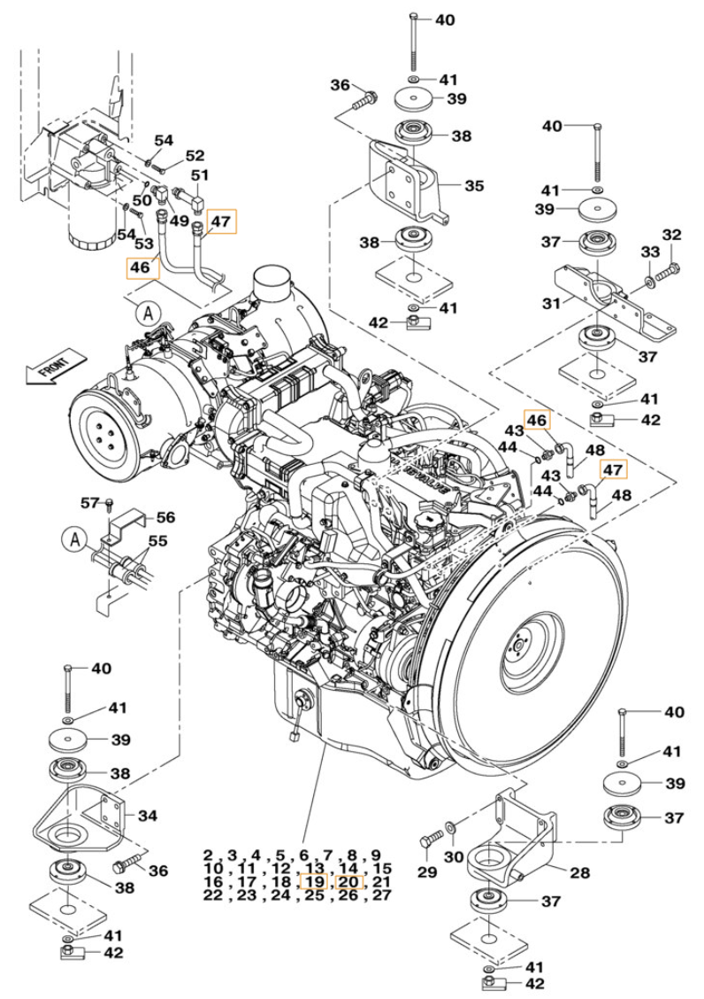 Case CX250C installation diagram showing hydraulic hose KRH10330 at Pipe No. 47