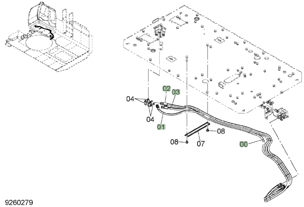 Hitachi ZX850LC-3 installation diagram showing hydraulic hose 4635246 at Pipe No. 1