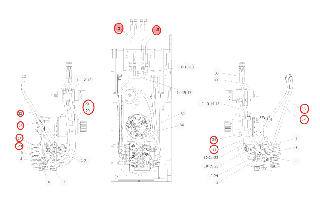 Sunward SWE150W installation diagram showing hydraulic hose 73050200C823 at Pipe No. 35