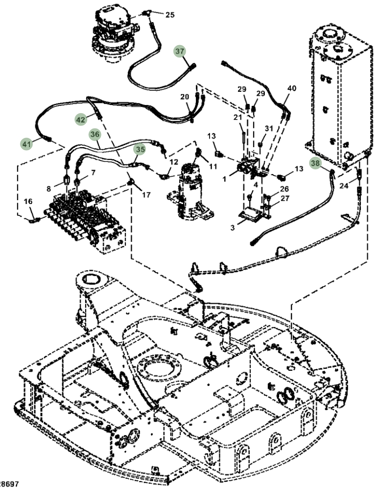 Hitachi ZX50U-5N installation diagram showing hydraulic hose 4330804 at Pipe No. 37