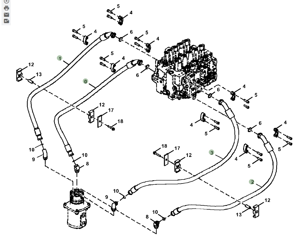 Hitachi ZX670LC-5B installation diagram showing hydraulic hose 4332809 at Pipe No. 0