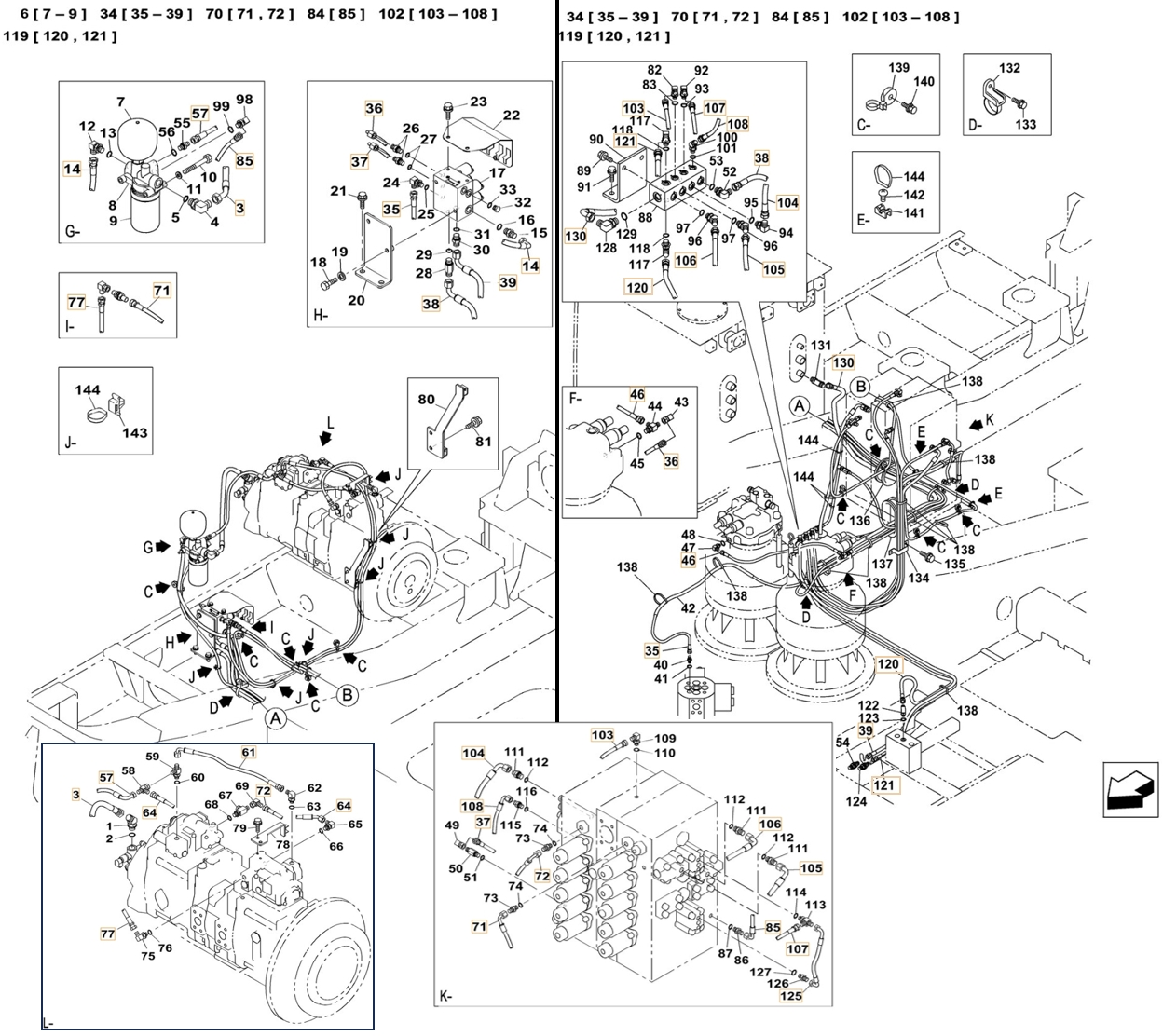 Case CX800B-8 LC ME installation diagram showing hydraulic hose 159004A1 at Pipe No. 103