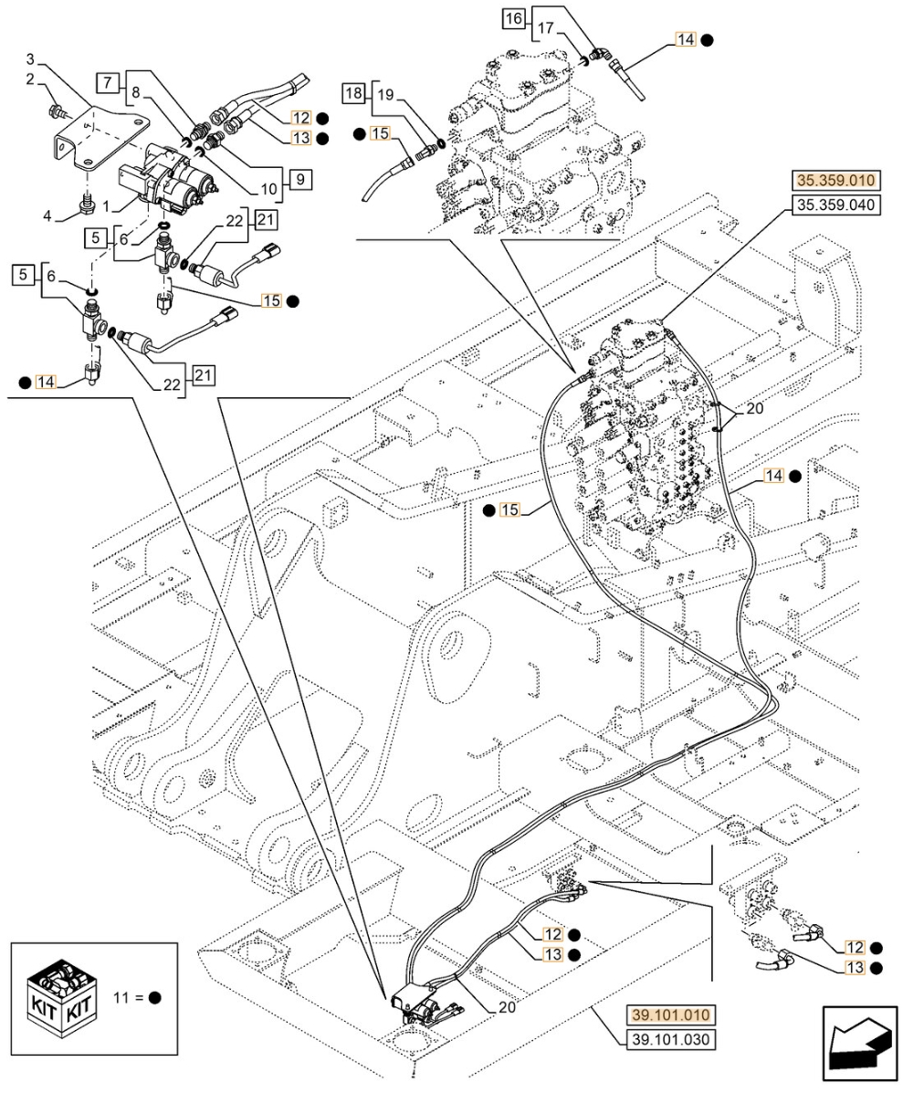 Case CX300E LC installation diagram showing hydraulic hose KHJ2088 at Pipe No. 12