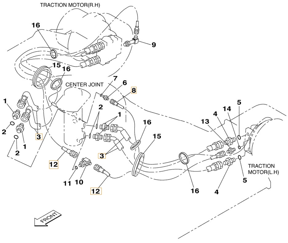 Case CX240 installation diagram showing hydraulic hose 151919A1 at Pipe No. 12