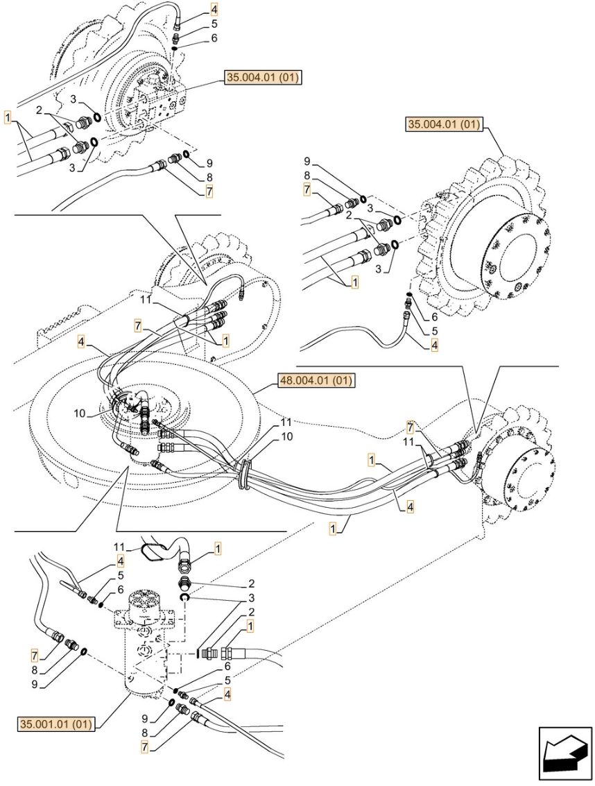 Case CX130C installation diagram showing hydraulic hose 152709A1 at Pipe No. 4
