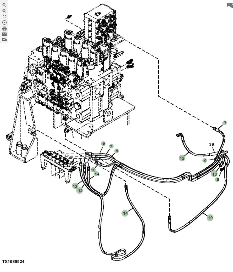 Hitachi ZX670LC-6 installation diagram showing hydraulic hose 4688121 at Pipe No. 7