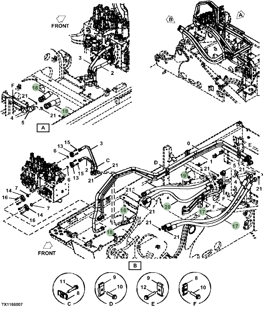 Hitachi ZX190W-5N installation diagram showing hydraulic hose 4271813 at Pipe No. 20