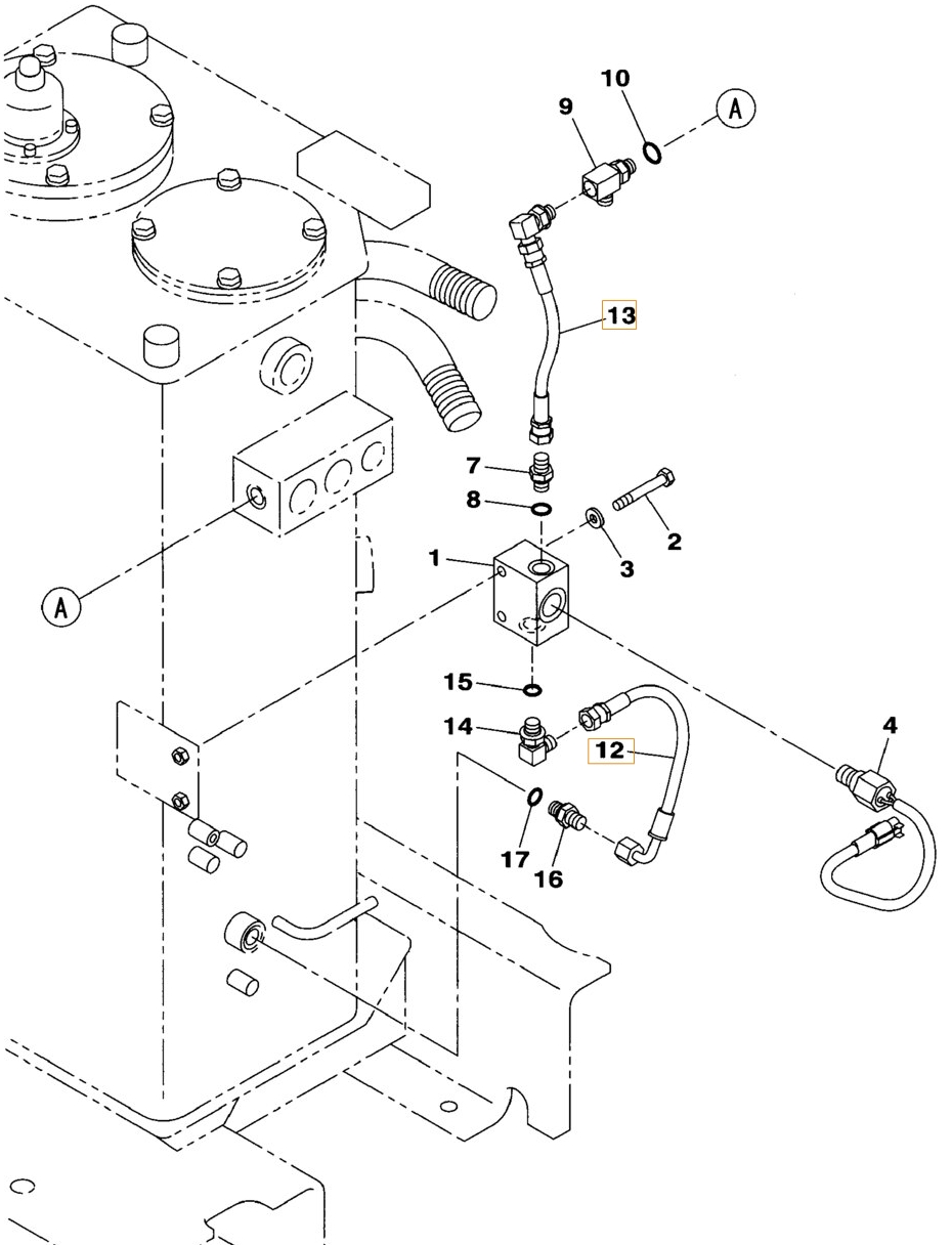 Case CX160B installation diagram showing hydraulic hose KHJ2292 at Pipe No. 12