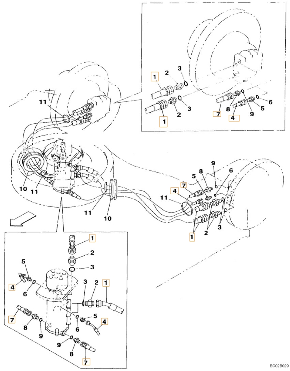 Case CX130 installation diagram showing hydraulic hose KMA1168 at Pipe No. 1