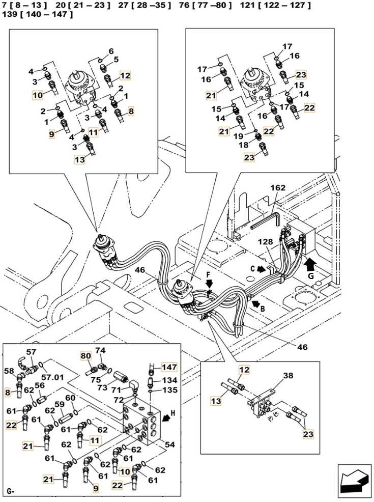 Case CX350C installation diagram showing hydraulic hose 159211A1 at Pipe No. 8