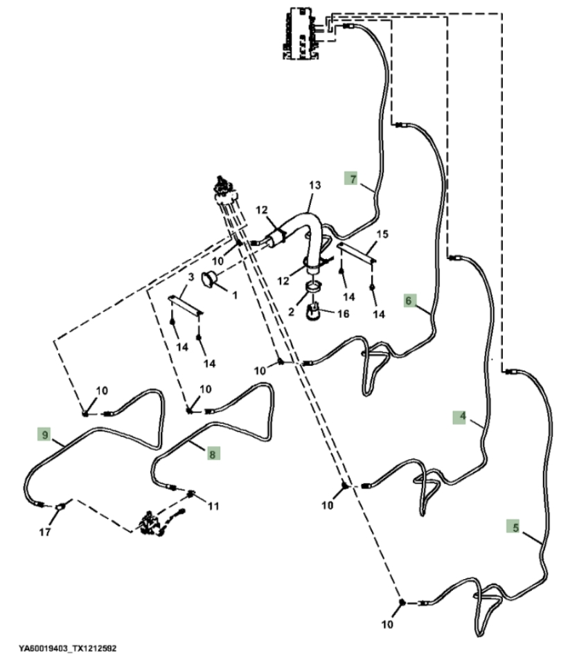 Hitachi ZX260F-LL-6N installation diagram showing hydraulic hose 4707585 at Pipe No. 9