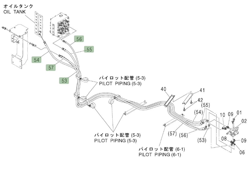 Hitachi ZX450LC installation diagram showing hydraulic hose 4459266 at Pipe No. 55