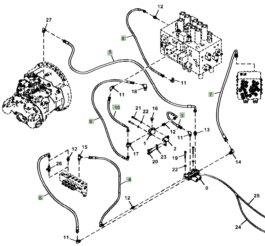 Hitachi ZX210LC-5N installation diagram showing hydraulic hose 4715840 at Pipe No. 5