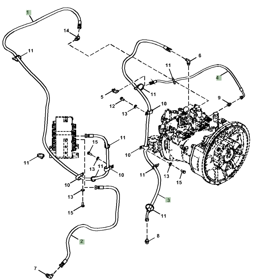 Hitachi ZX210LC-6N installation diagram showing hydraulic hose 4650515 at Pipe No. 1