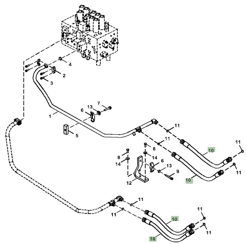 Hitachi ZX180LC-5N installation diagram showing hydraulic hose 4260310 at Pipe No. 10